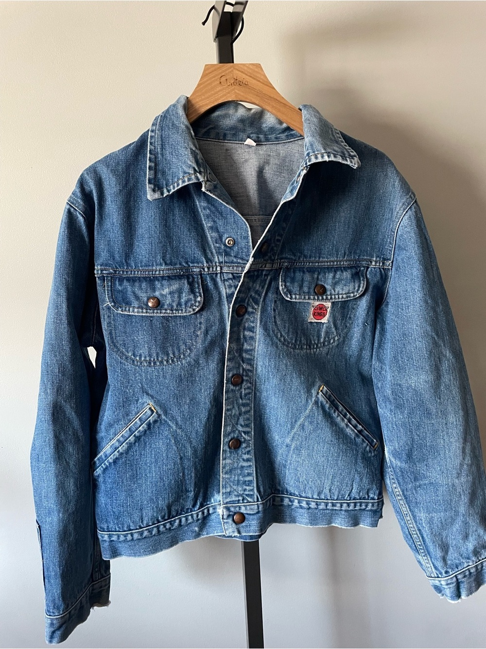 Vintage 70s 80s GWG Kings Denim Trucker Jacket Medium Wash Snap Front Size 44 M